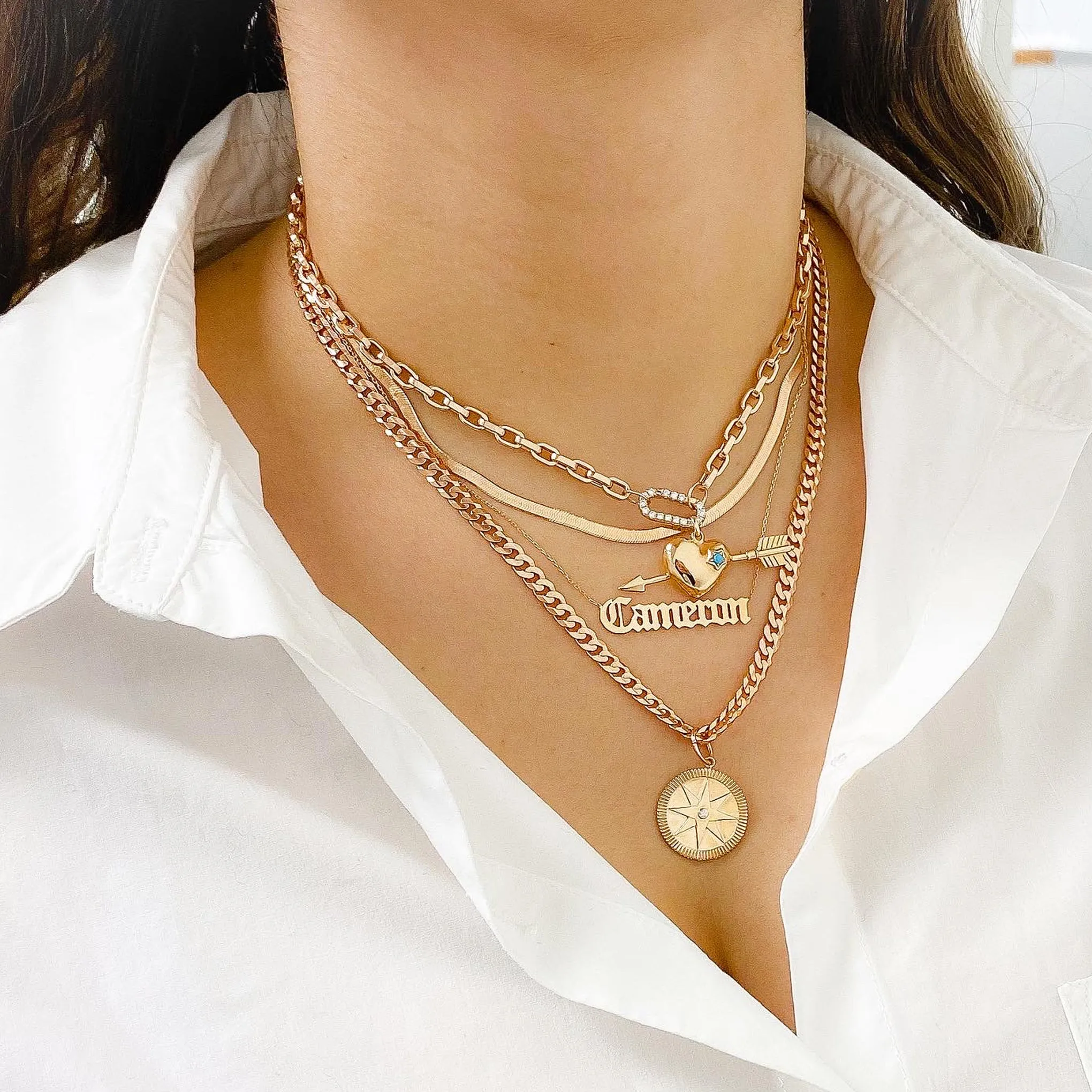 14K Gold Diamond Compass Medallion Necklace