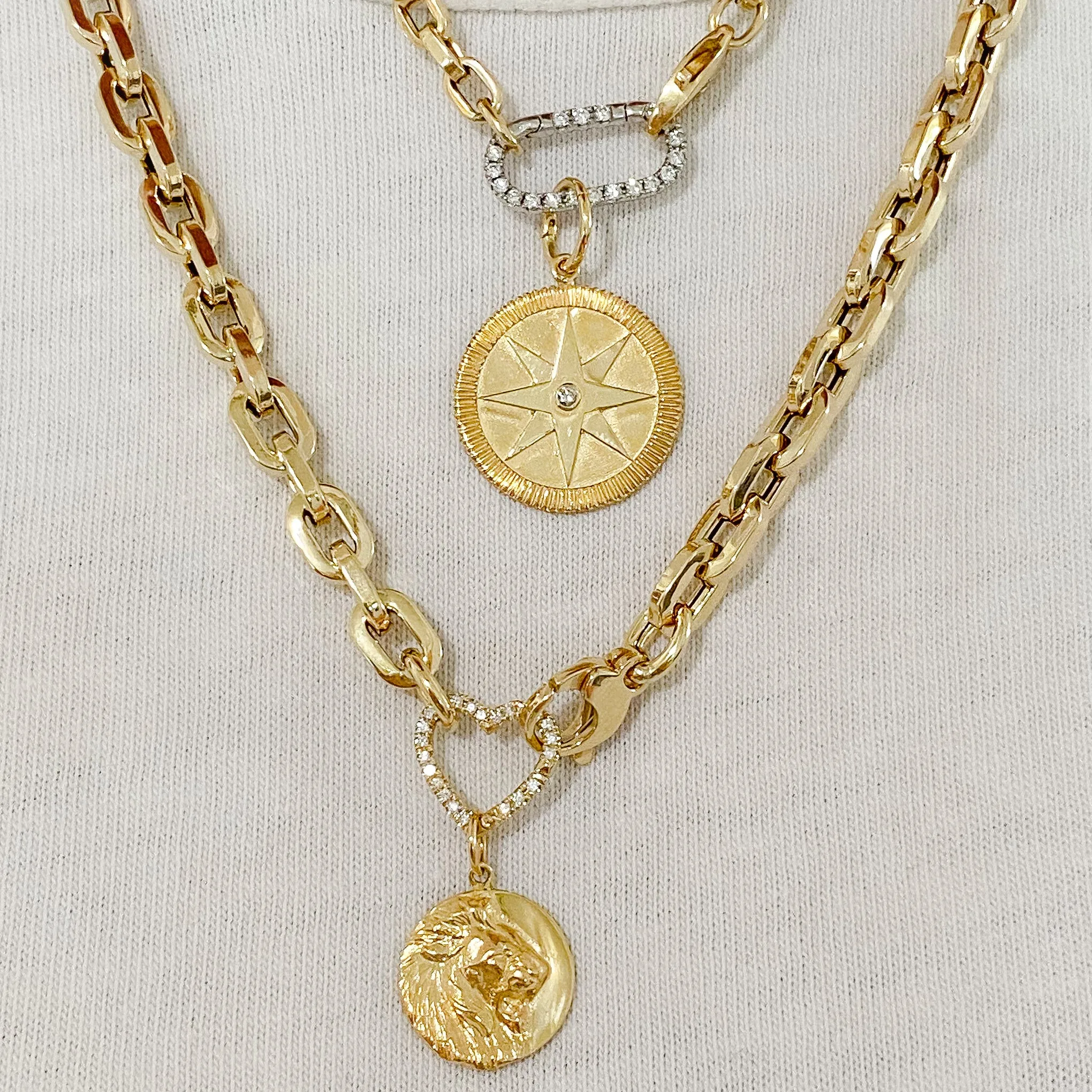 14K Gold Diamond Compass Medallion Necklace