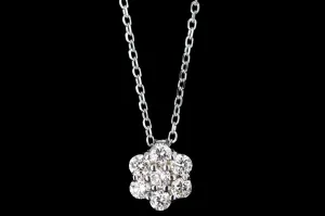 14K Gold Diamond Flower Cluster Pendant Necklace
