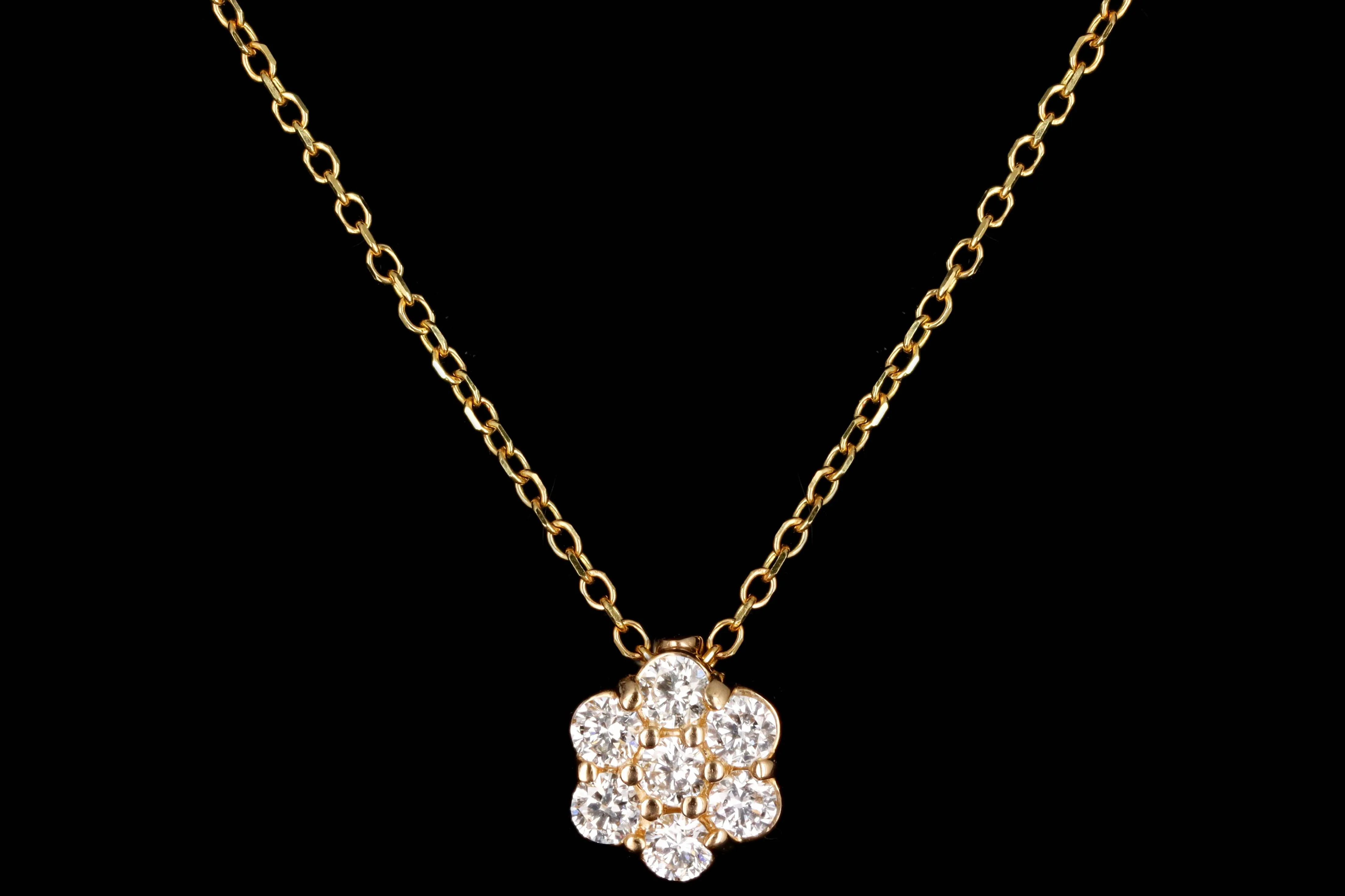 14K Gold Diamond Flower Cluster Pendant Necklace