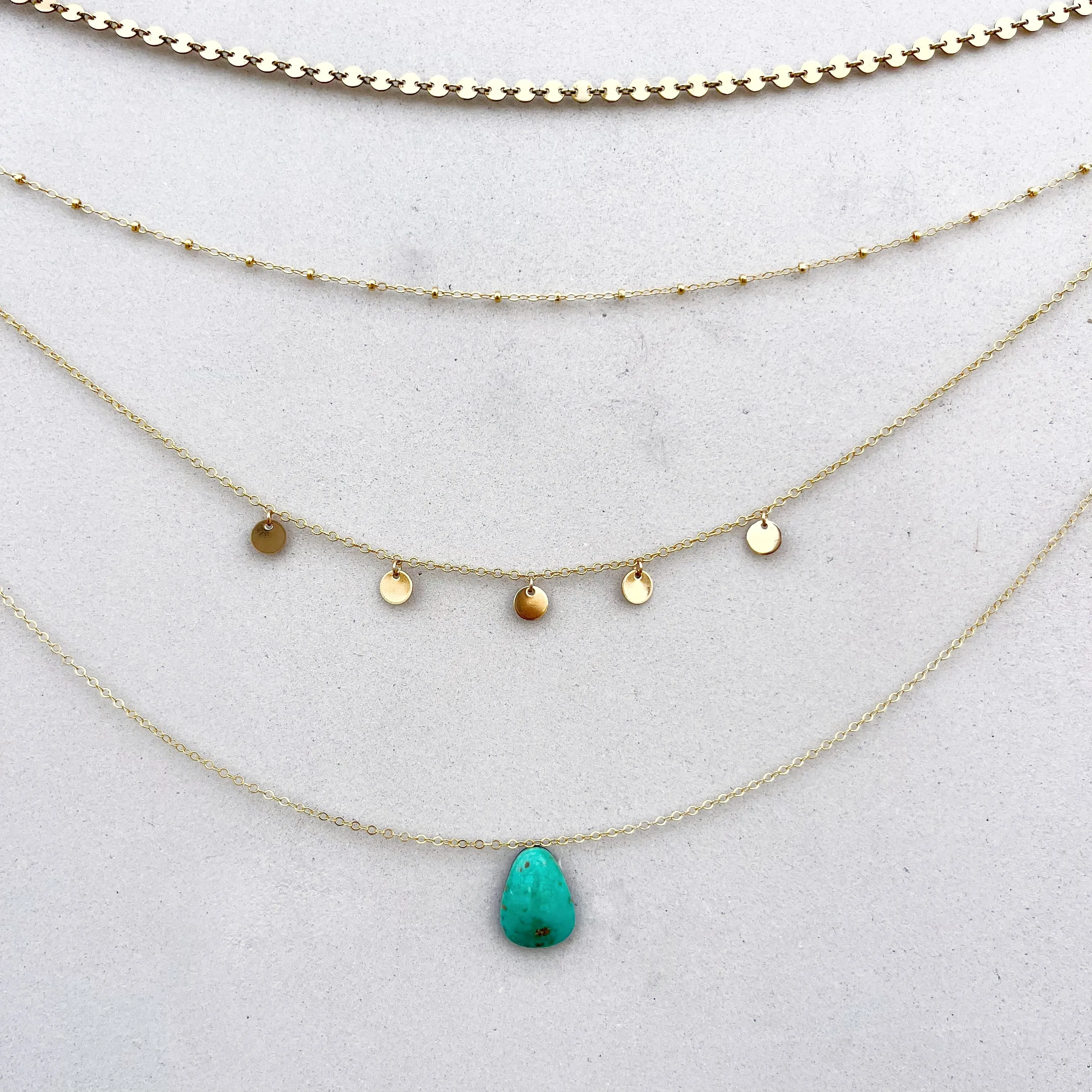 14K gold-filled layered necklace set with Turquoise Mountain turquoise