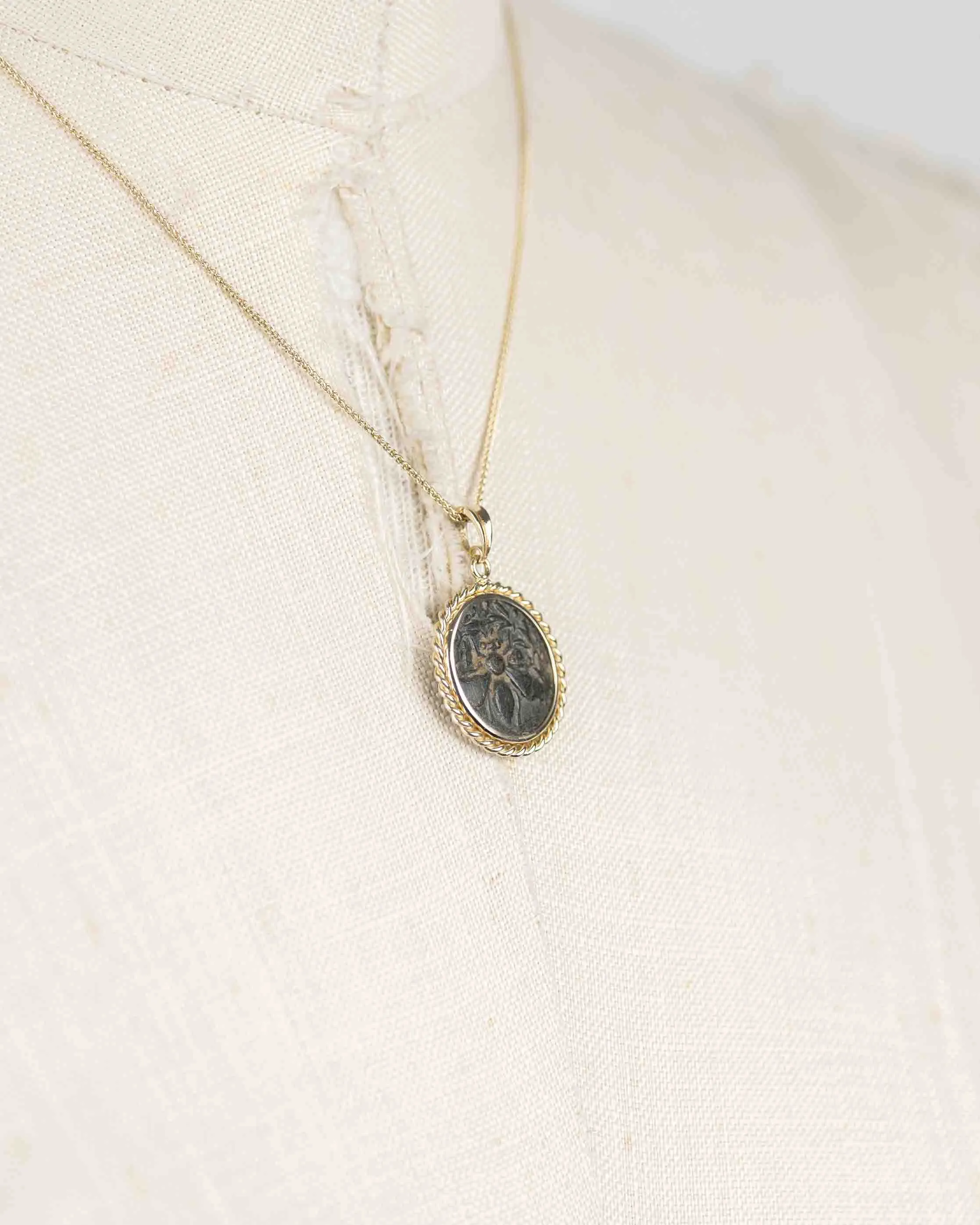 14k Gold Genuine Ancient Greek Coin Necklace (Artemis Bee; 200-1 B.C.)