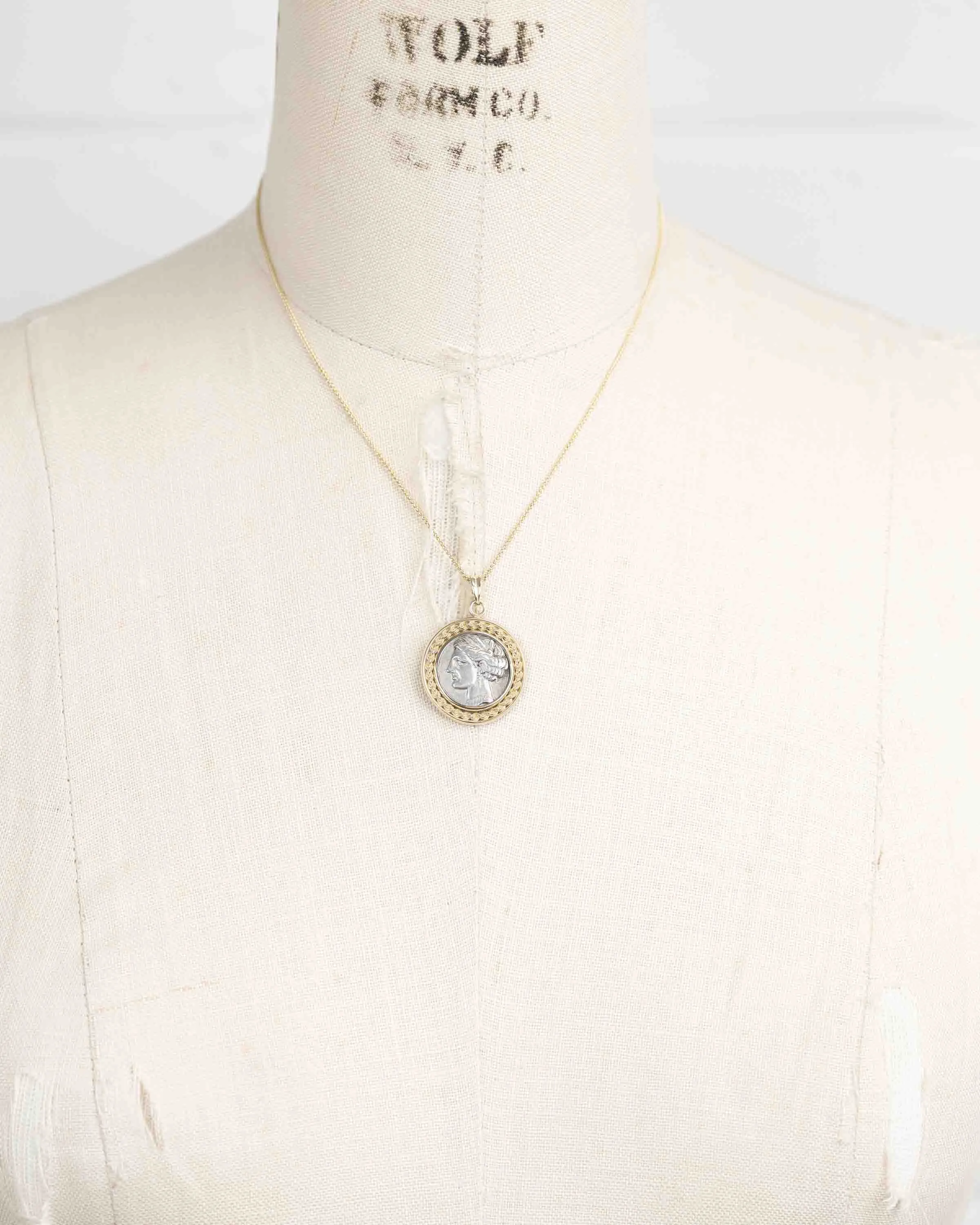 14k Gold Genuine Ancient Greek Coin Necklace (Persephone-Tanit; 264-241 B.C.)