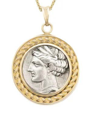 14k Gold Genuine Ancient Greek Coin Necklace (Persephone-Tanit; 264-241 B.C.)
