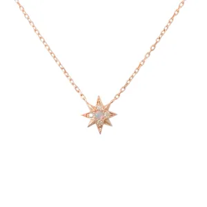 14K Gold Opal & Pavé Diamond Starburst Pendant Necklace, Small Size