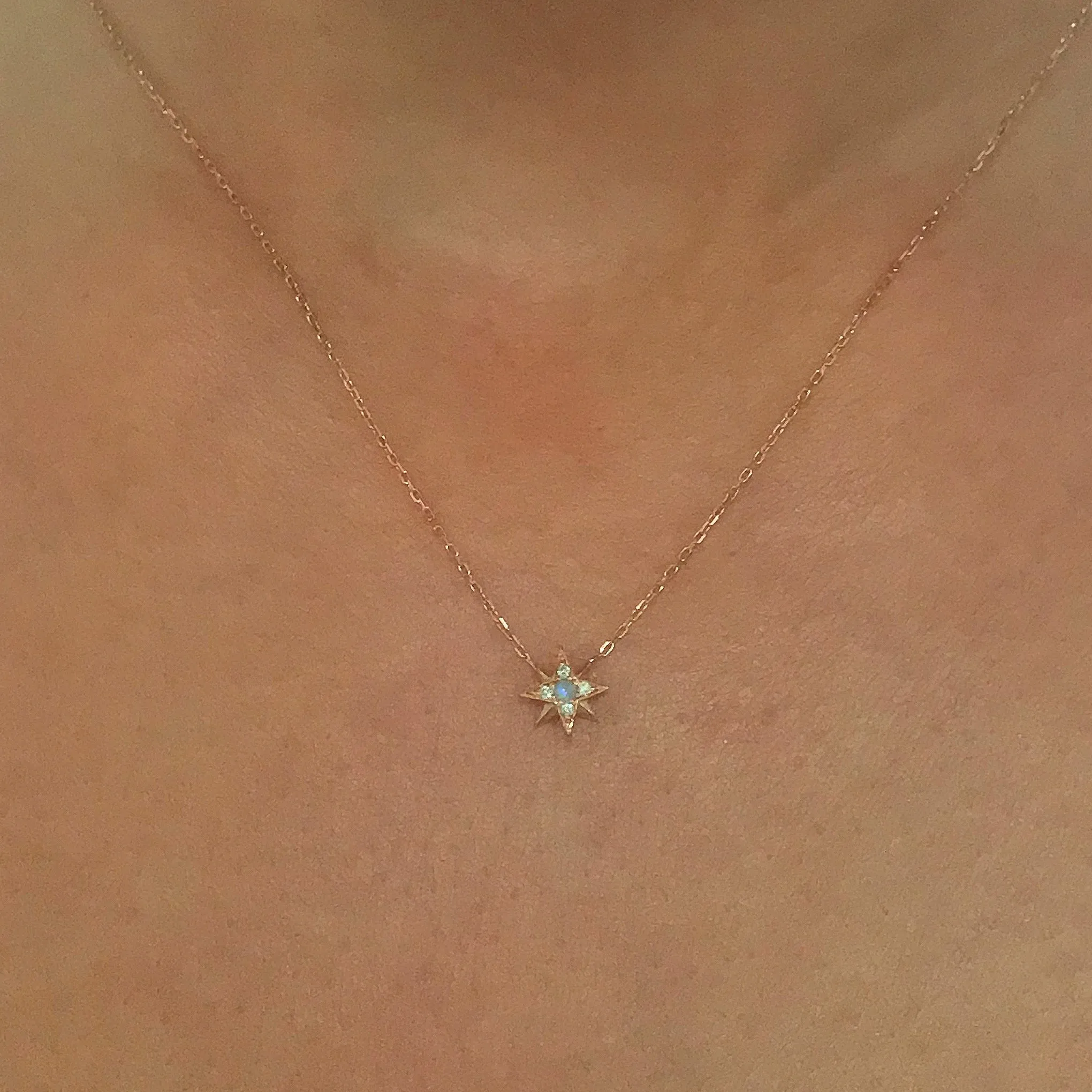 14K Gold Opal & Pavé Diamond Starburst Pendant Necklace, Small Size