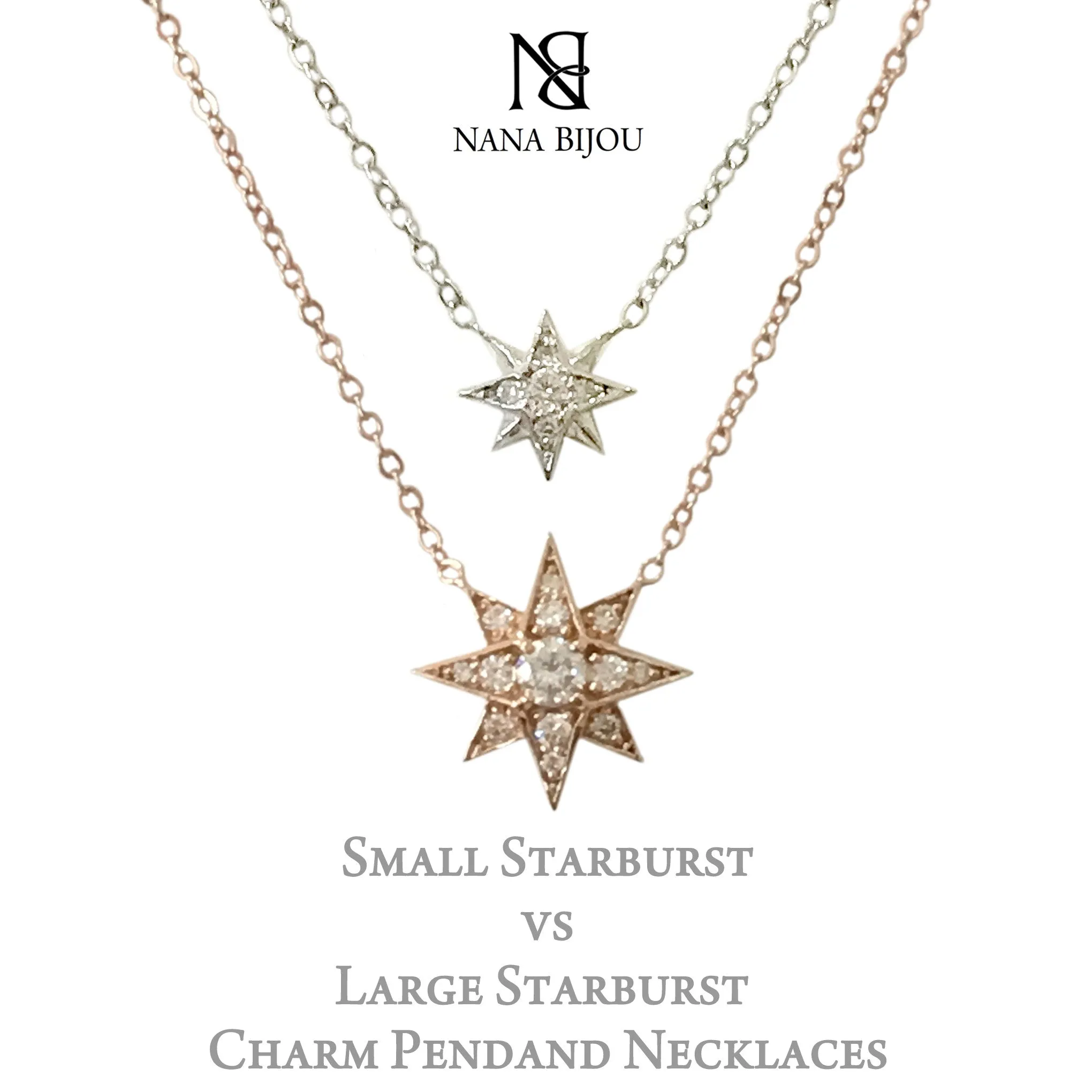 14K Gold Opal & Pavé Diamond Starburst Pendant Necklace, Small Size
