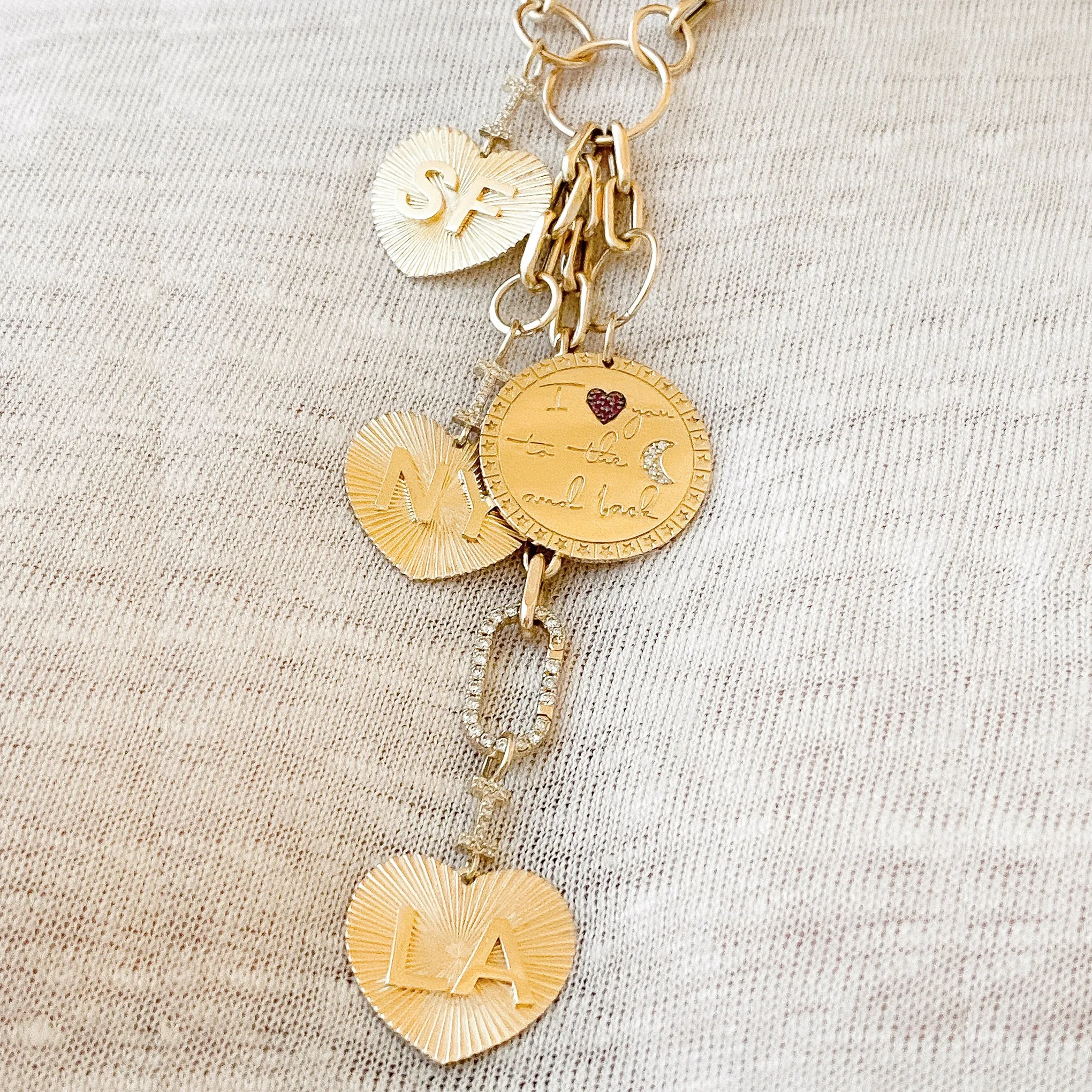 14K Gold Pavé Diamond & Ruby "I Love You To The Moon And Back" Celestial Medallion Necklace
