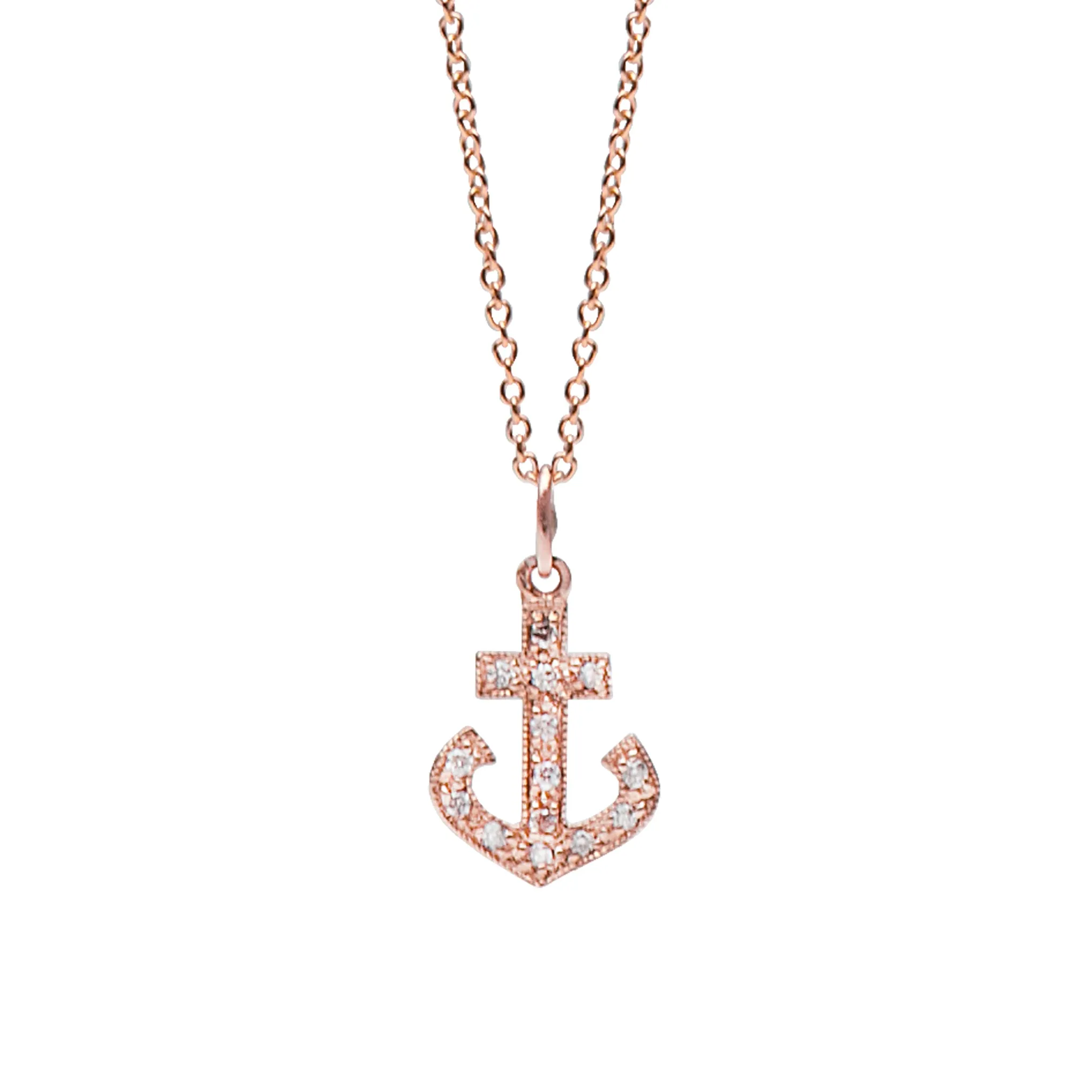 14K Gold Pavé Diamond Large Anchor Necklace