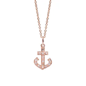 14K Gold Pavé Diamond Large Anchor Necklace