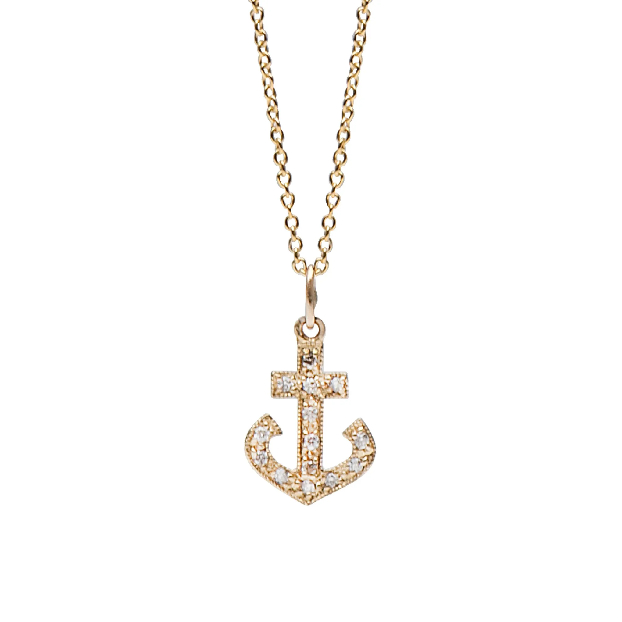 14K Gold Pavé Diamond Large Anchor Necklace