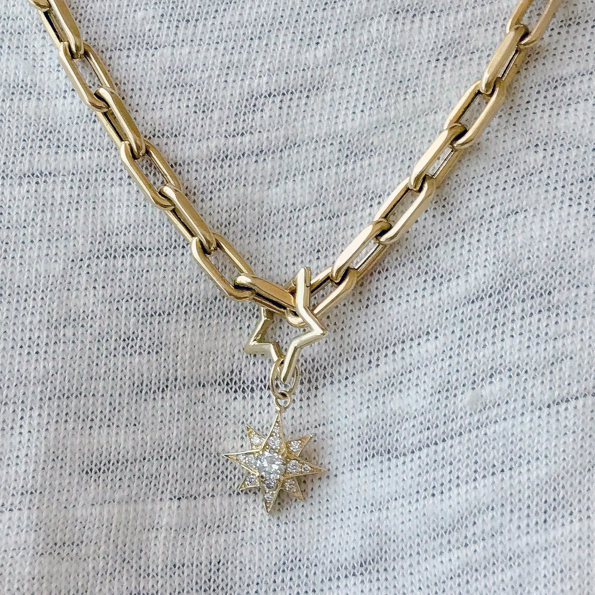 14K Gold Pavé Diamond Starburst Pendant Necklace, Large Size