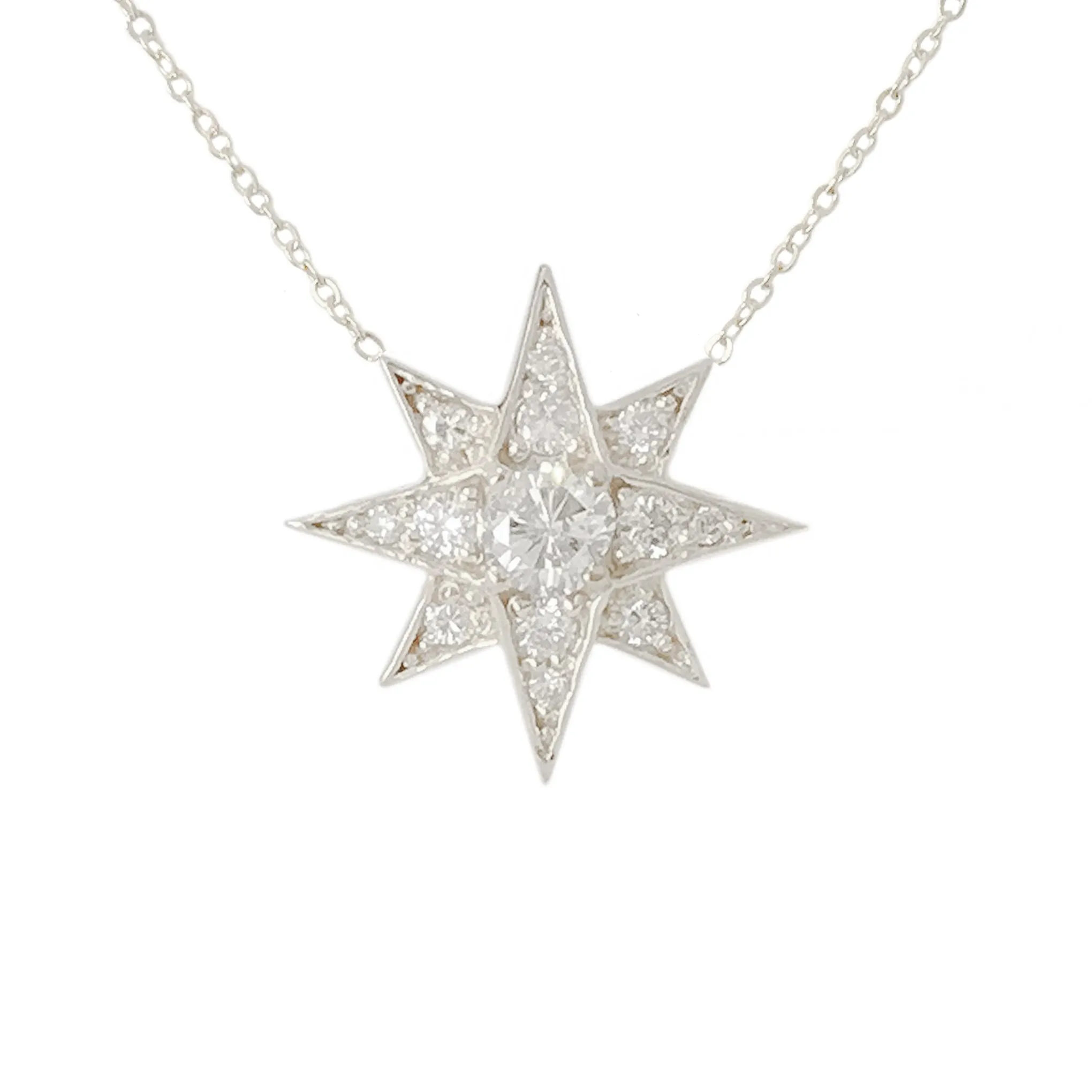 14K Gold Pavé Diamond Starburst Pendant Necklace, Large Size