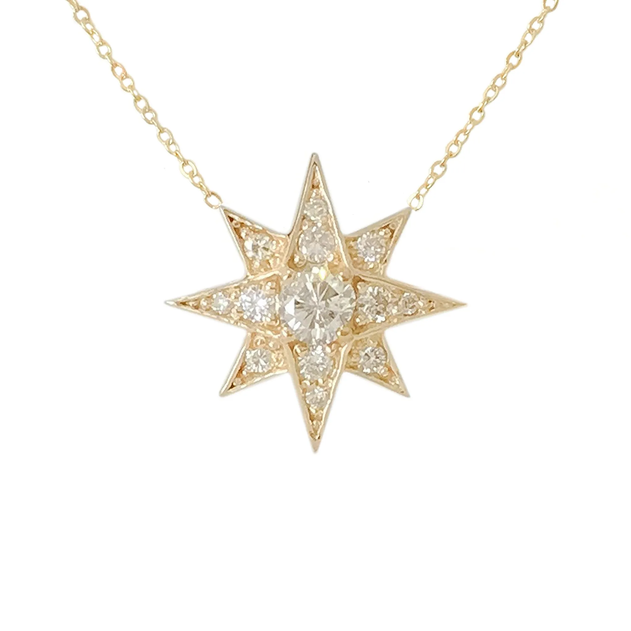 14K Gold Pavé Diamond Starburst Pendant Necklace, Large Size