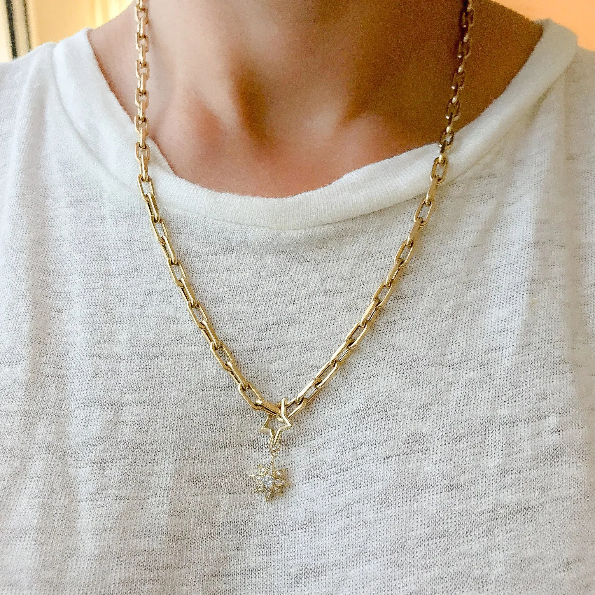 14K Gold Pavé Diamond Starburst Pendant Necklace, Large Size