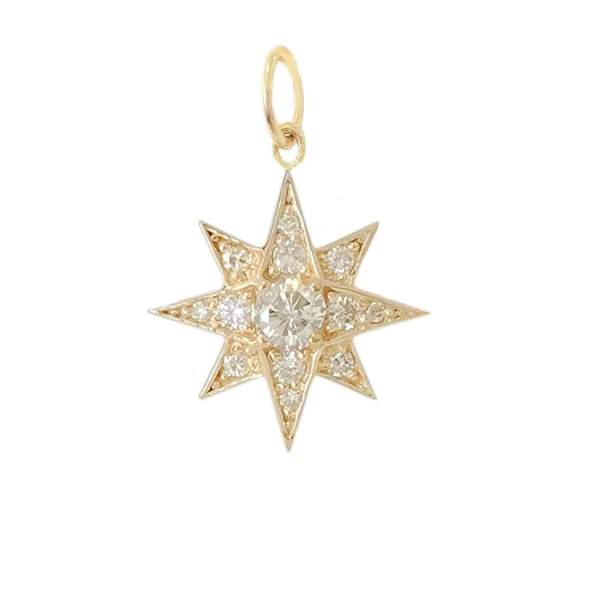 14K Gold Pavé Diamond Starburst Pendant Necklace, Large Size