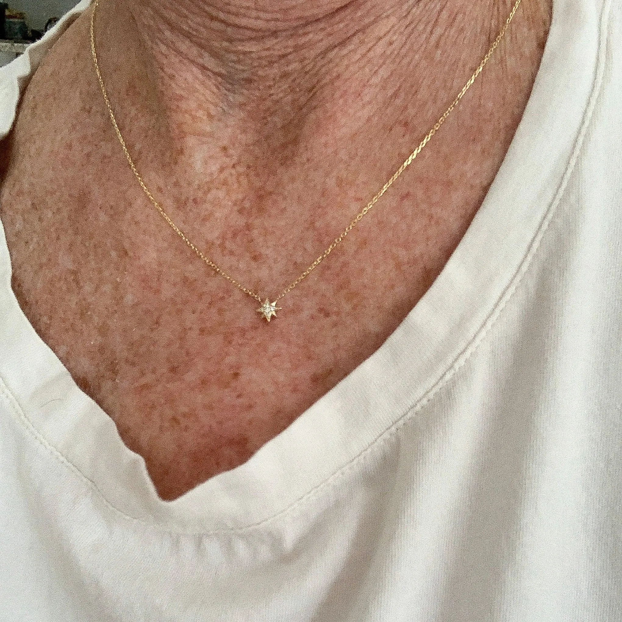 14K Gold Pavé Diamond Starburst Pendant Necklace, Small Size
