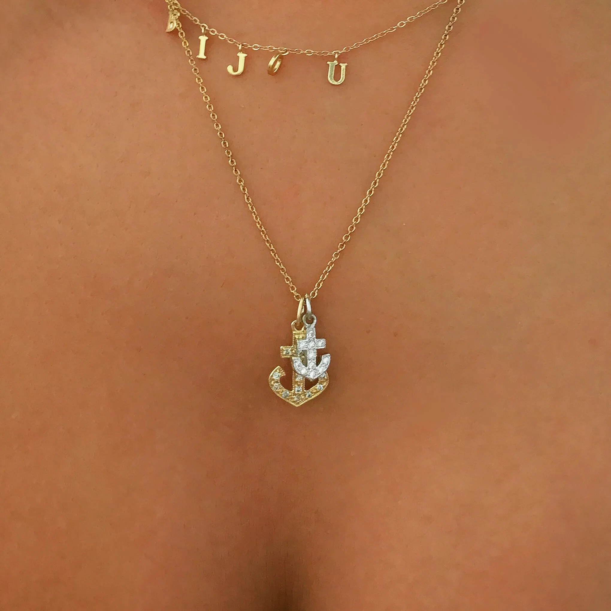 14K Gold Pavé Diamond XS Anchor Necklace