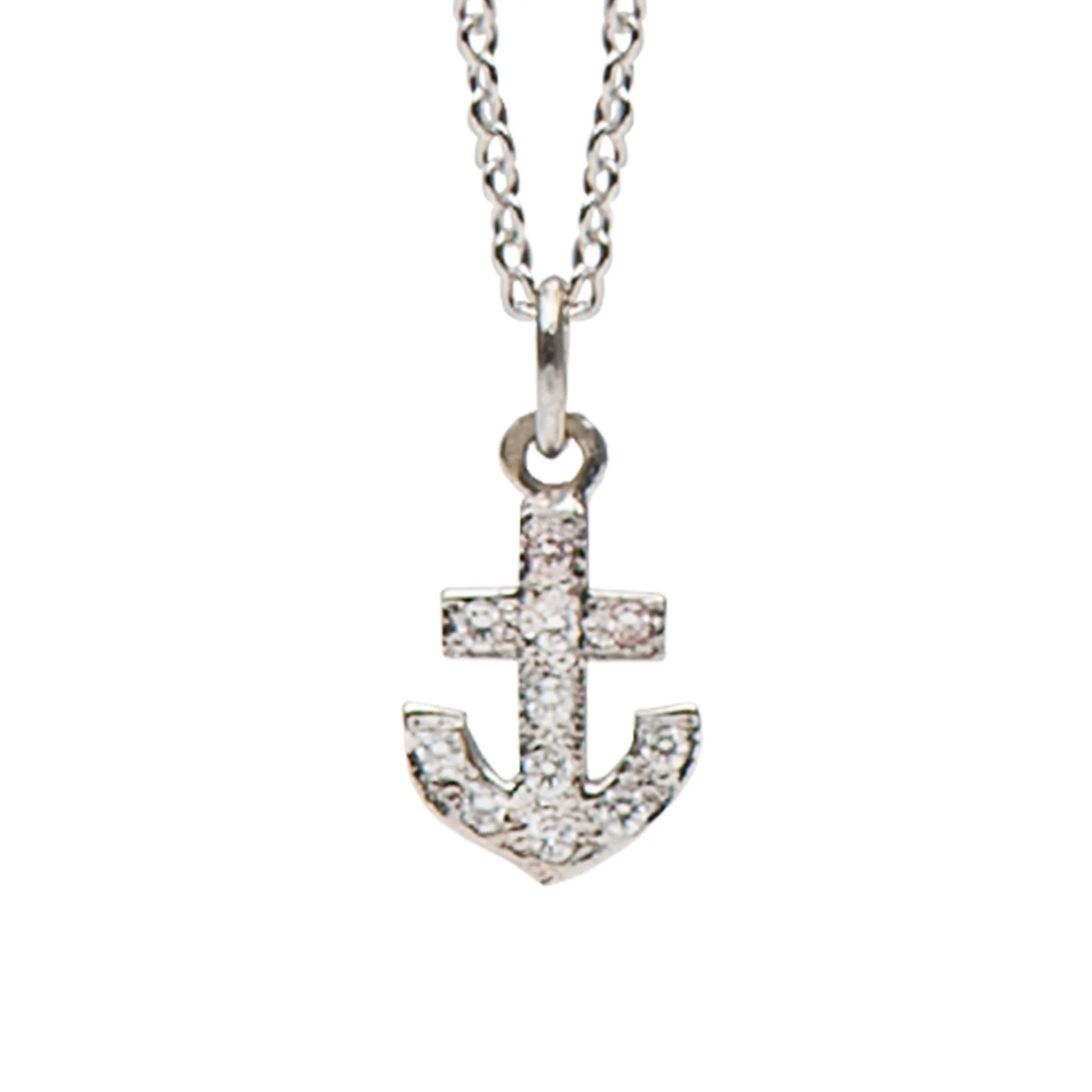 14K Gold Pavé Diamond XS Anchor Necklace