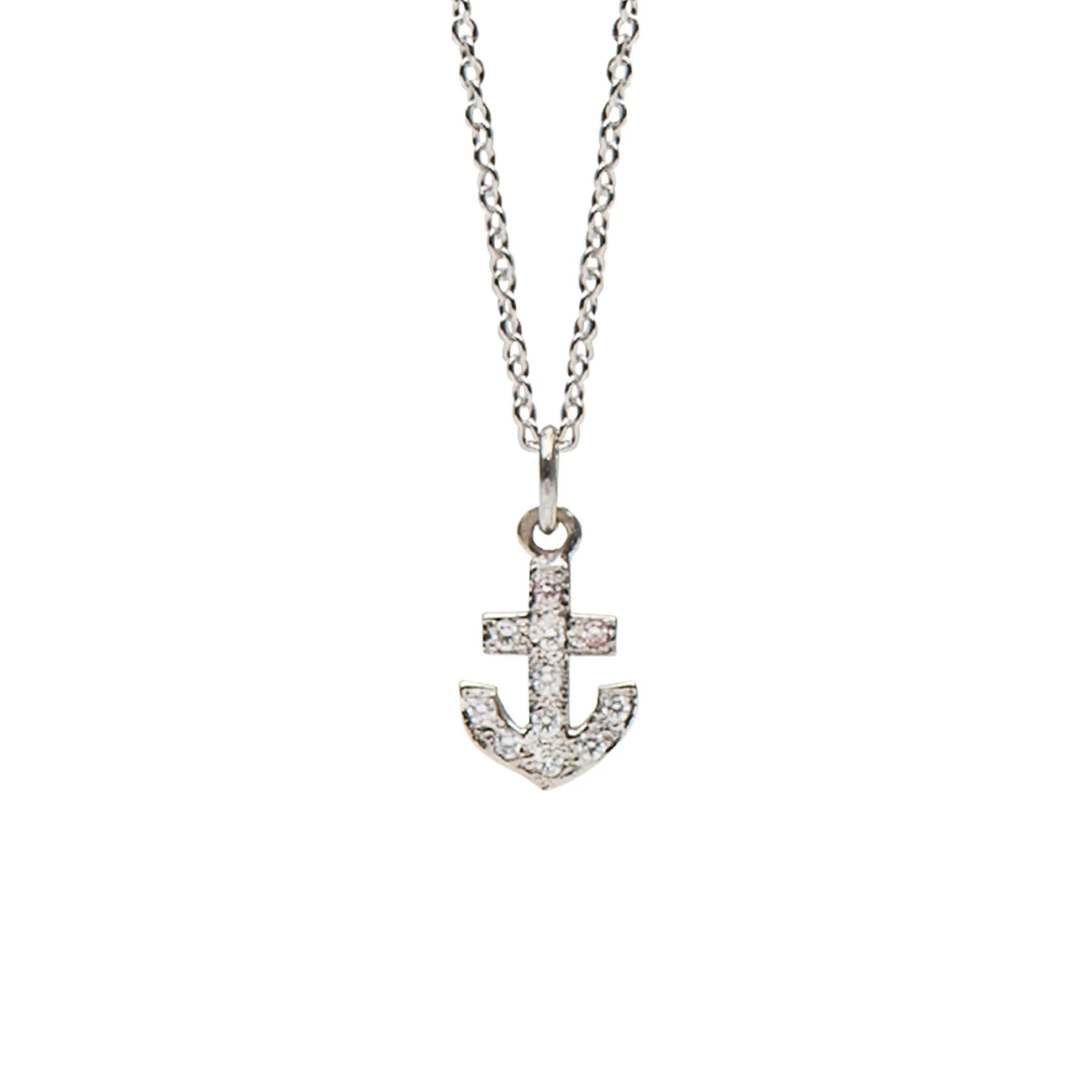 14K Gold Pavé Diamond XS Anchor Necklace