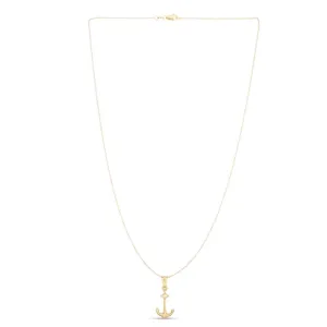 14K Gold Polished Anchor Necklace