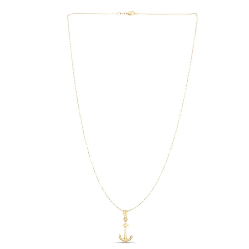 14K Gold Polished Anchor Necklace
