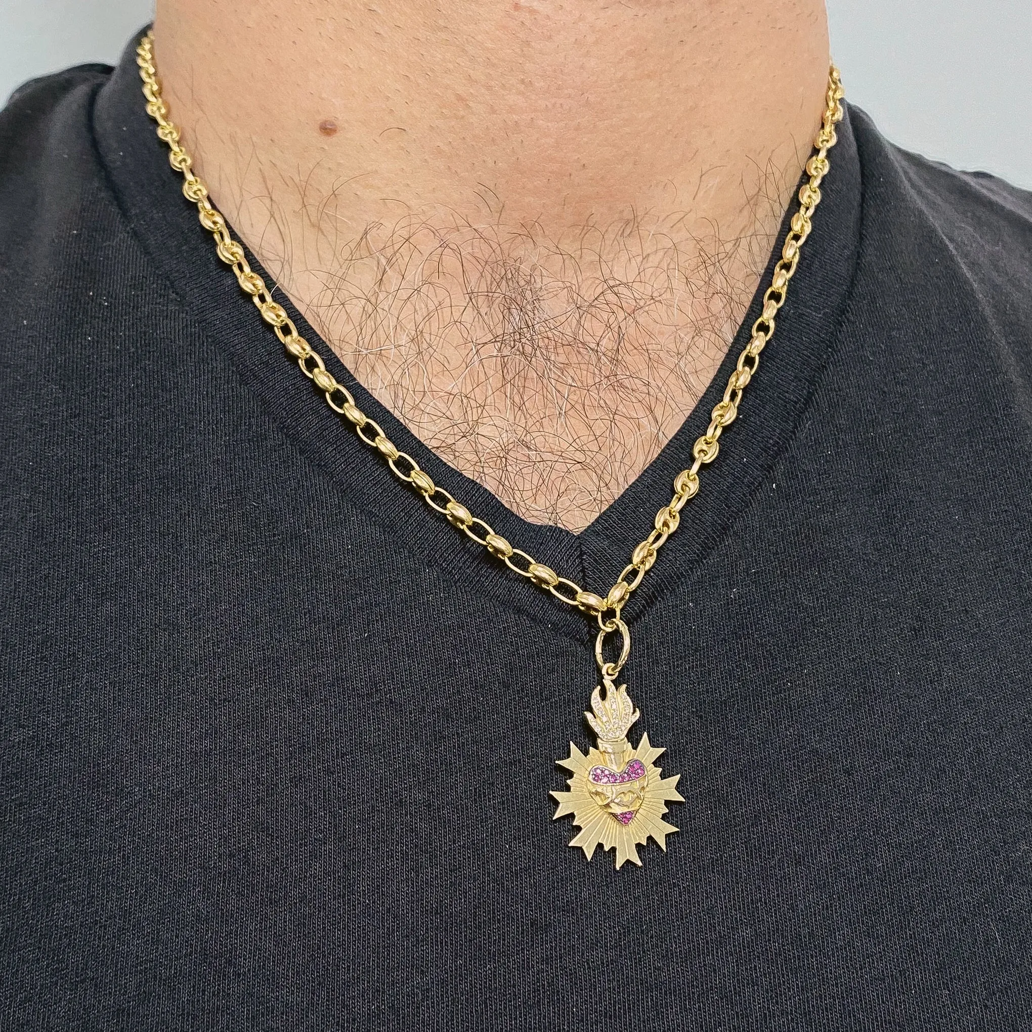 14K Gold Puffy Mariner Anchor Link Chain Necklace, 4mm Width