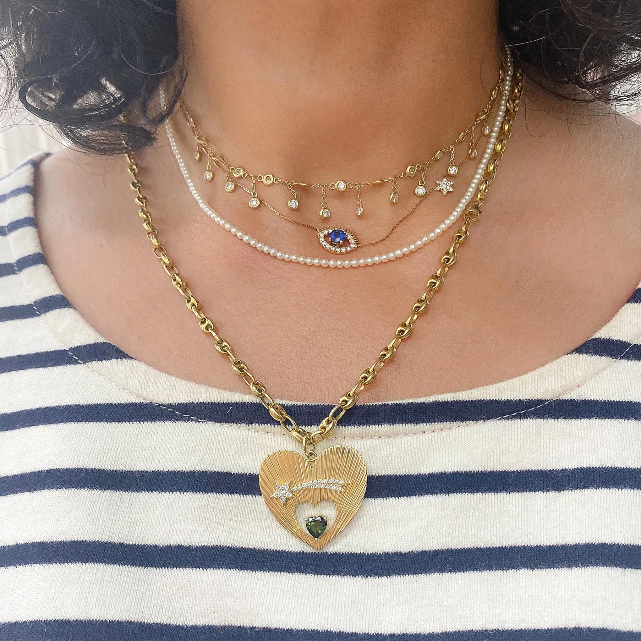 14K Gold Puffy Mariner Anchor Link Chain Necklace, 4mm Width