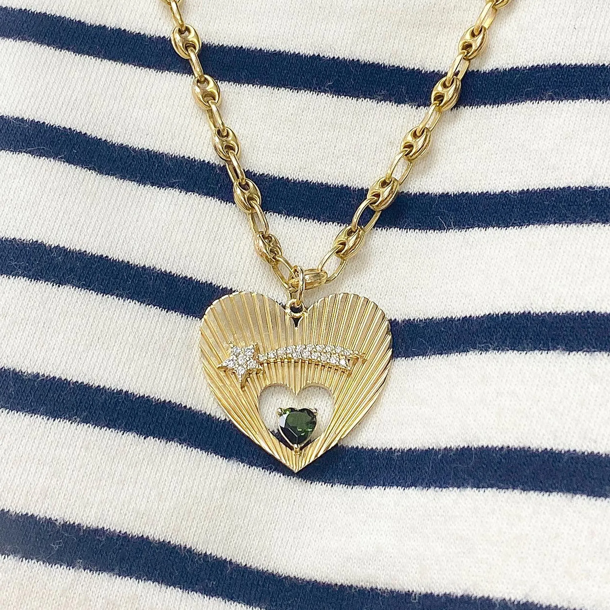 14K Gold Puffy Mariner Anchor Link Chain Necklace, 4mm Width