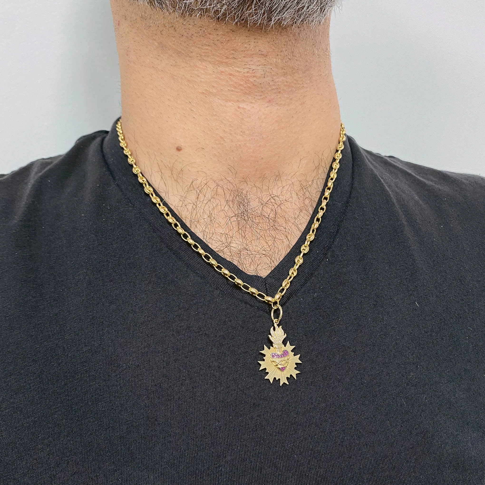 14K Gold Puffy Mariner Anchor Link Chain Necklace, 4mm Width