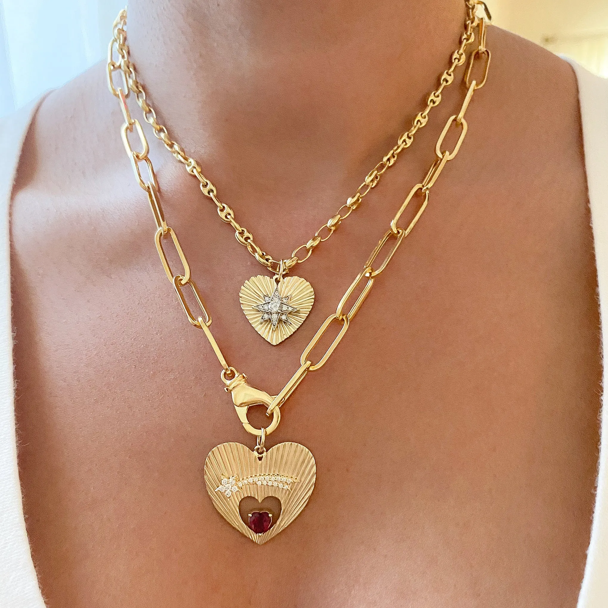 14K Gold Puffy Mariner Anchor Link Chain Necklace, 4mm Width