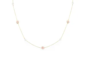 14K Multi Enamel Flower and Pearls Necklace