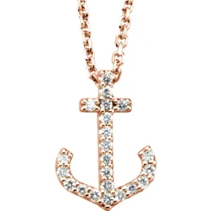 14k Rose Gold 1/8 CTW Diamond Anchor Necklace