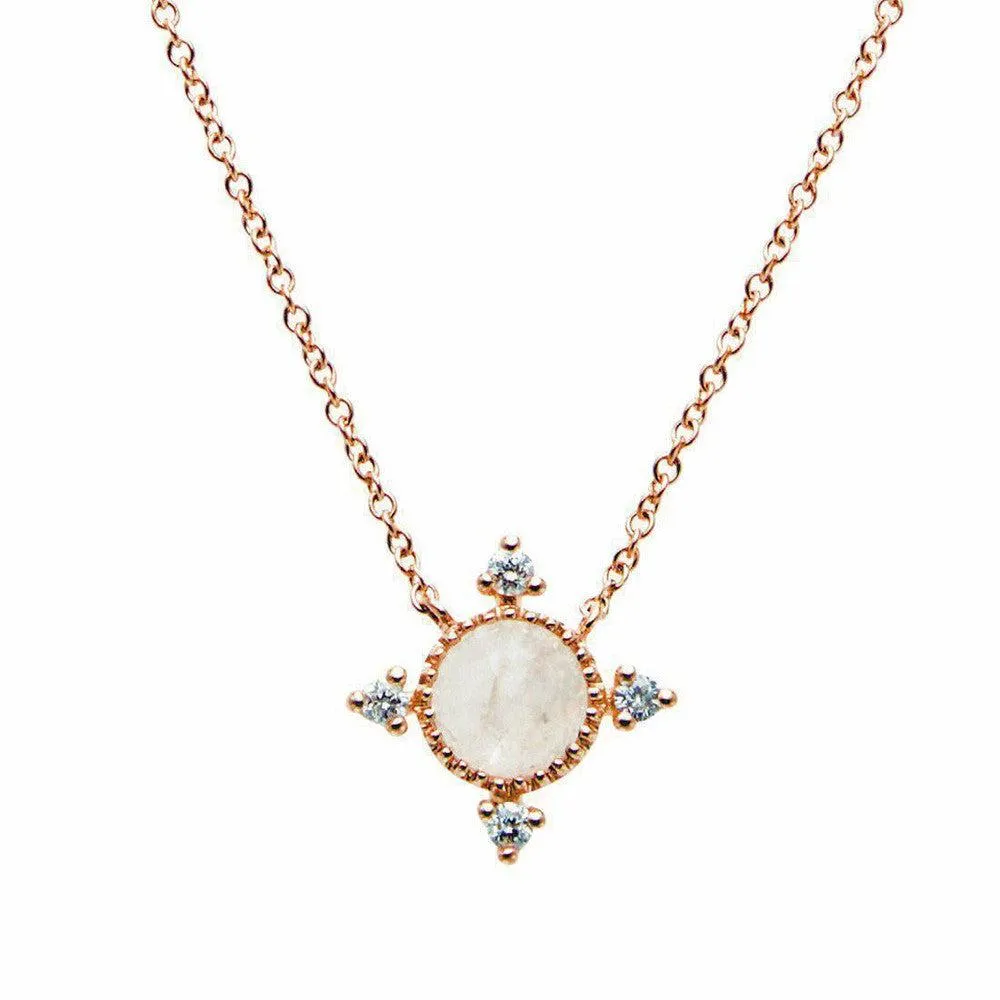 14K Rose Gold Rainbow Moonstone Necklace