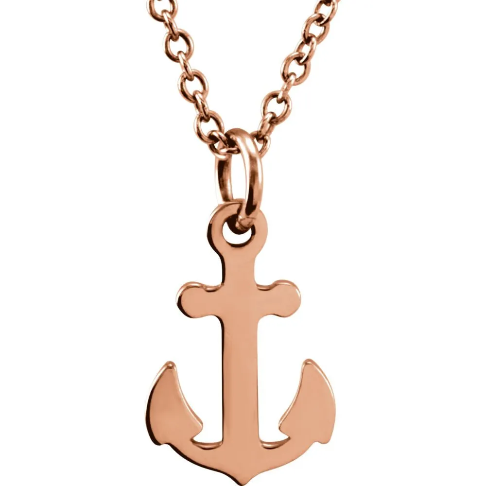 14k Rose Gold Tiny Posh Petite Anchor 16-18" Necklace