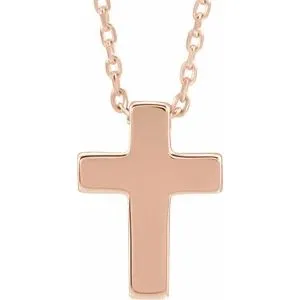 14K Rose Petite Cross 16-18" Necklace