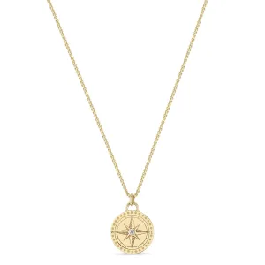 14k Small Compass Medallion Box Chain Necklace