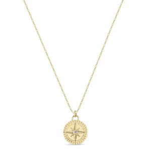 14k Small Compass Medallion Tube Bar Chain Necklace