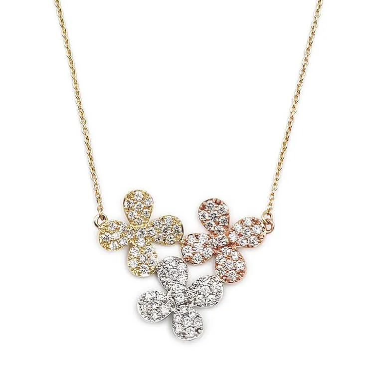 14K Tri-Color Flower Pendant Necklace