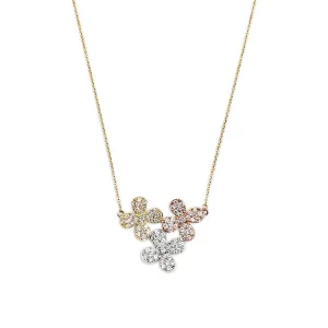 14K Tri-Color Flower Pendant Necklace