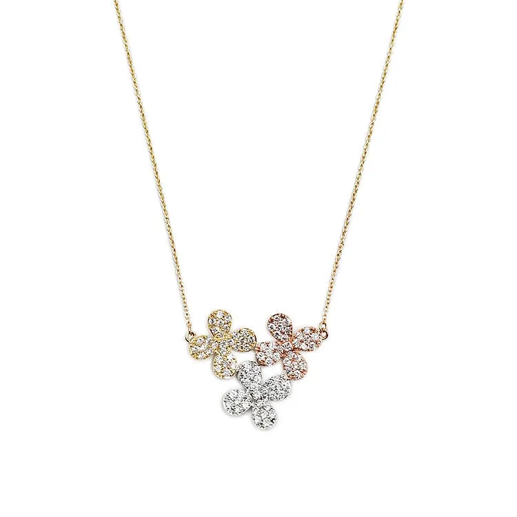 14K Tri-Color Flower Pendant Necklace