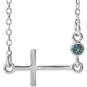 14K White Alexandrite Sideways Accented Cross 16-18" Necklace
