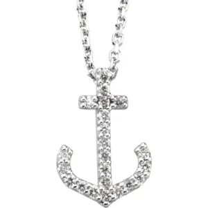 14K White Gold .08 CTW Natural Diamond Anchor 16" Necklace