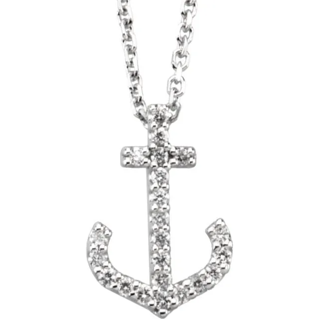 14K White Gold .08 CTW Natural Diamond Anchor 16" Necklace