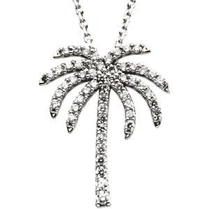 14k White Gold 1/3 CTW Diamond Palm Tree 16" Necklace