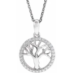 14K White Gold 1/5 CTW Natural Diamond Tree of Life 16-18" Necklace