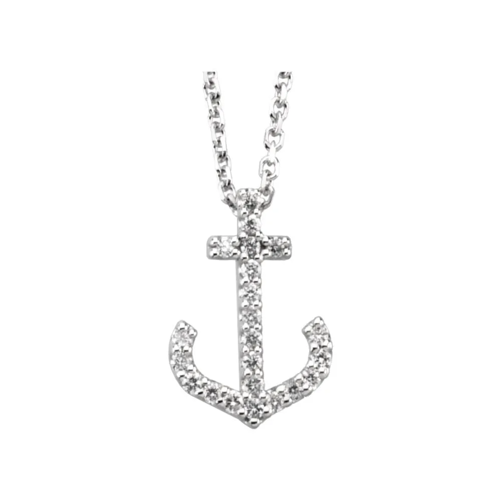 14k White Gold 1/8 CTW Diamond Anchor Necklace