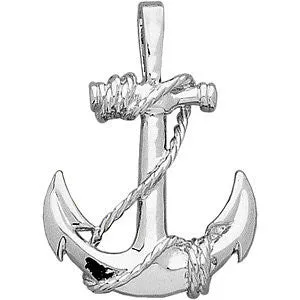 14k White Gold Anchor Pendant