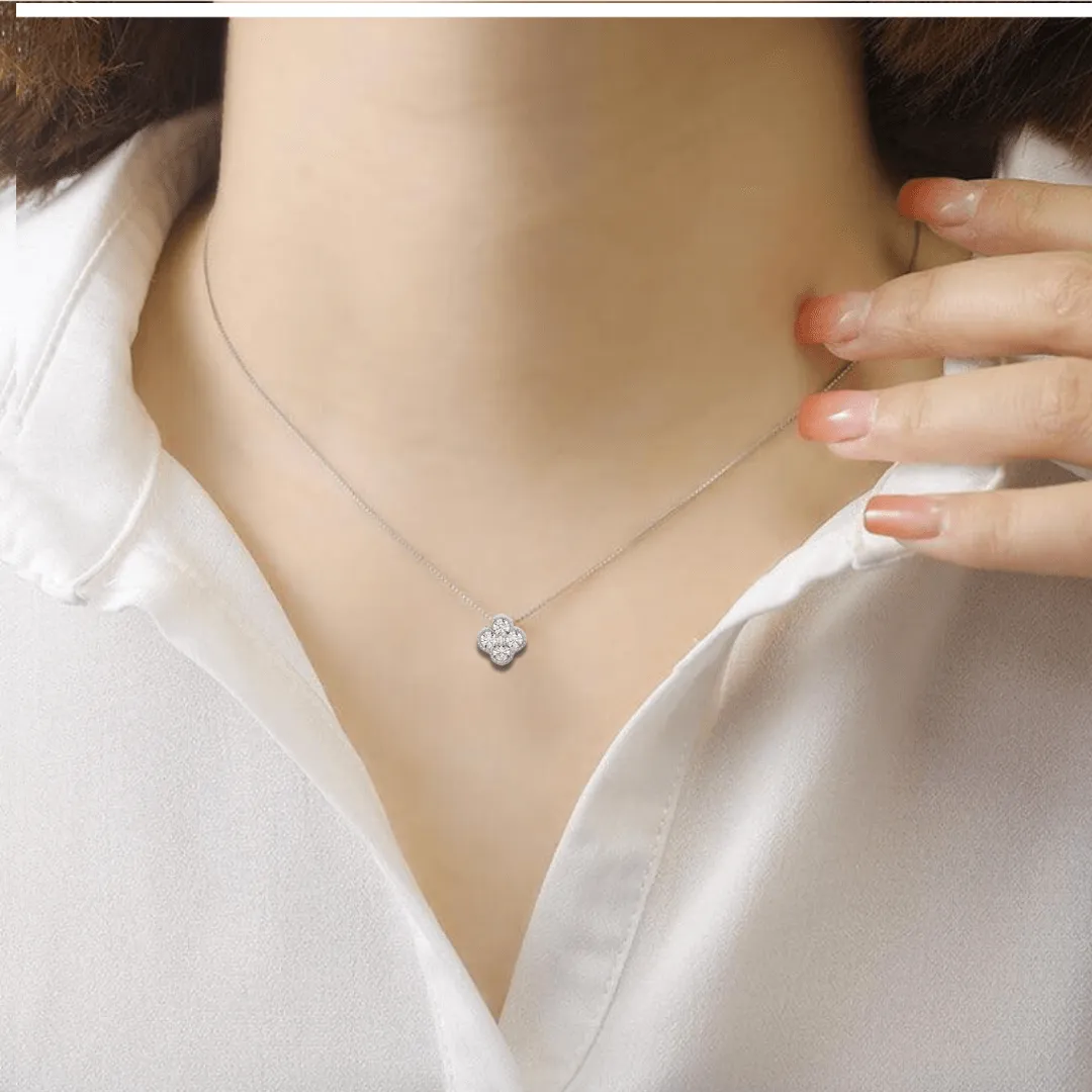 14K White Gold Four Leaf Clover Charm Pendant