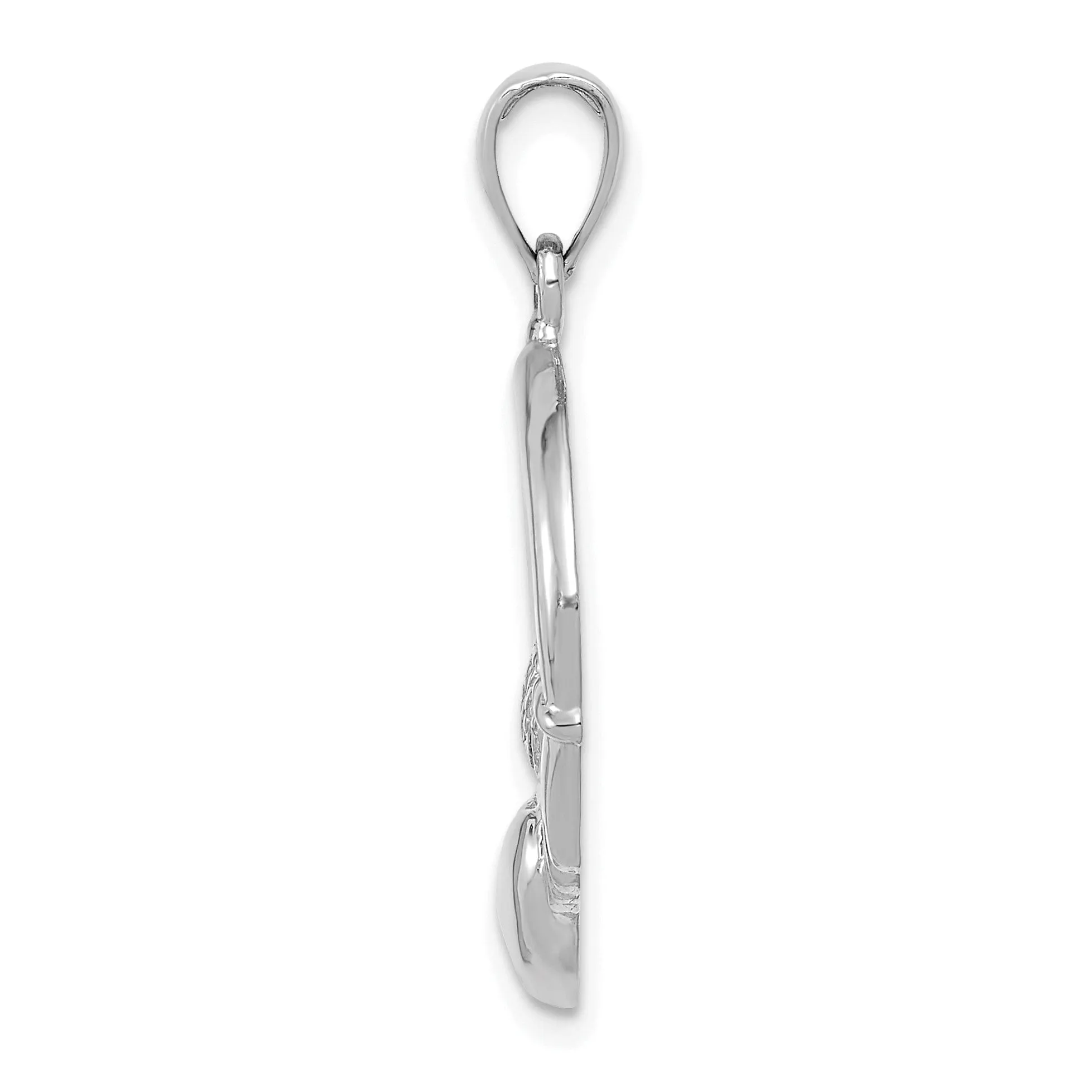 14k White Gold Open Back Solid Polished Finish Claddagh Design Charm Pendant